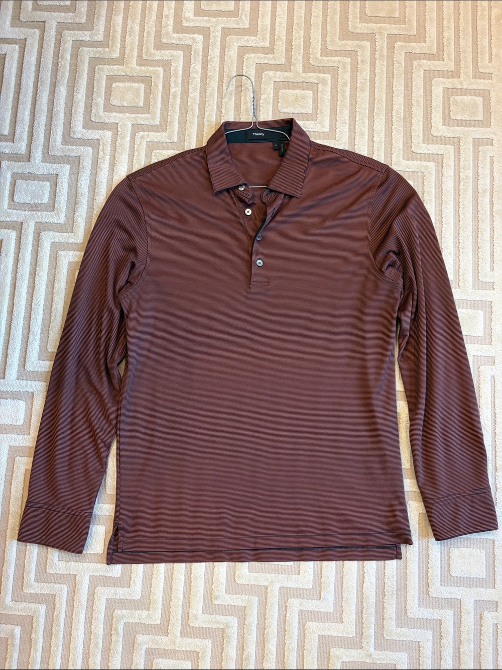 Theory Men's Long-Sleeve Polo in Red-Brown